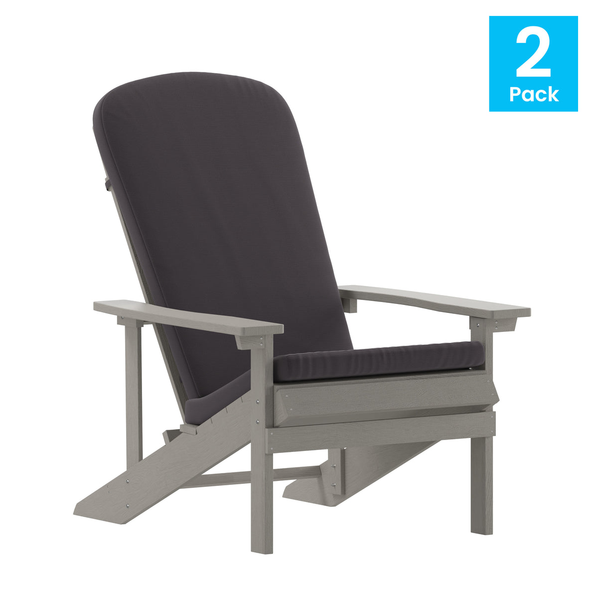 Gray |#| Indoor/Outdoor Light Gray Adirondack Chairs with Gray Cushions - Set of 2