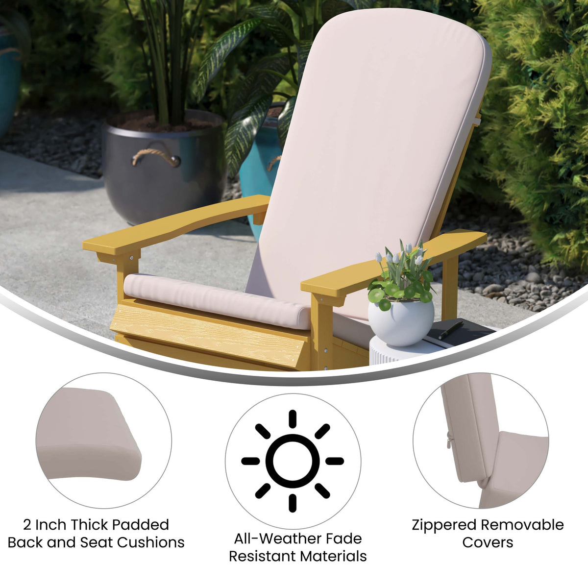 Slate Gray/Cream |#| Indoor/Outdoor Slate Gray Adirondack Chairs with Cream Cushions - Set of 2