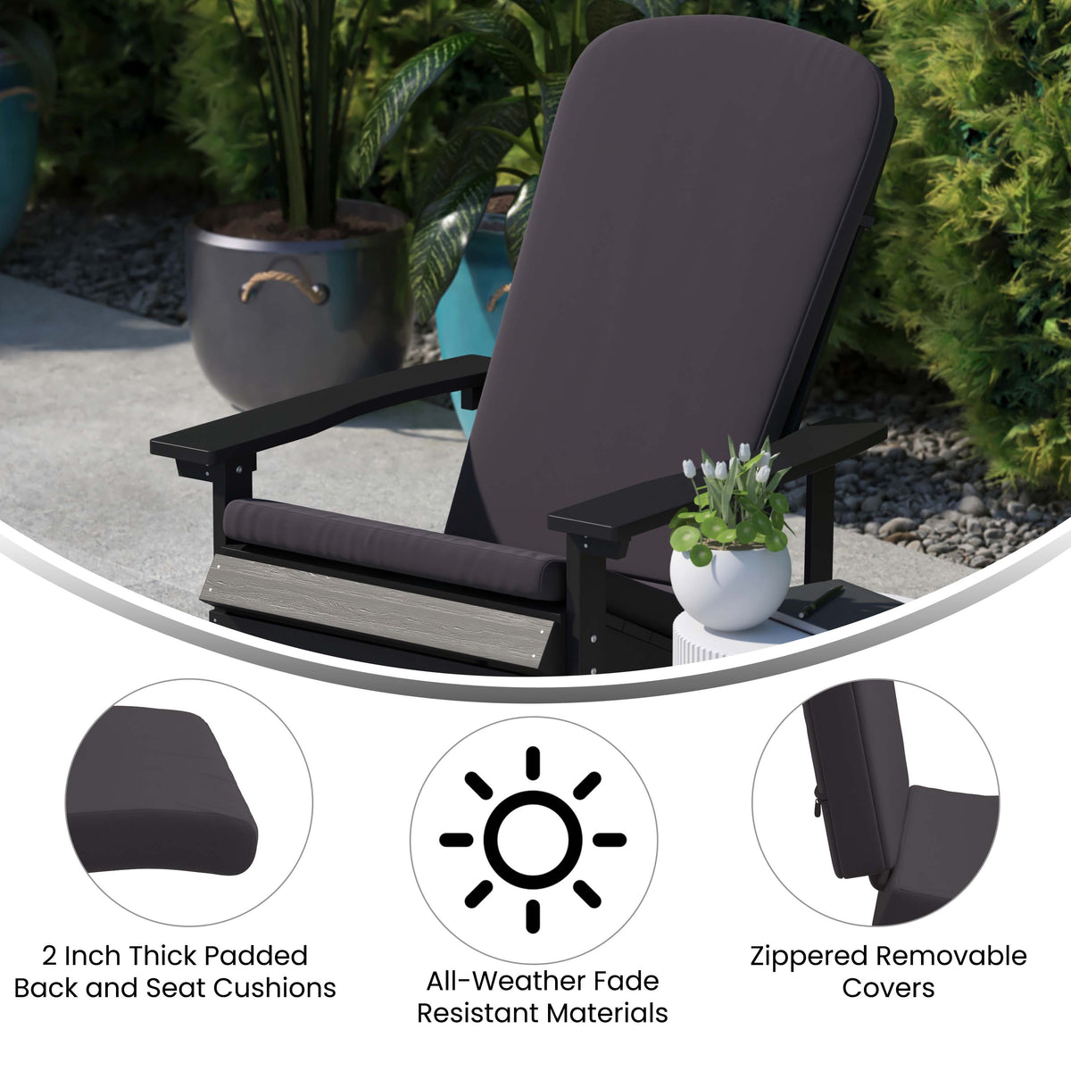 Slate Gray/Gray |#| Indoor/Outdoor Slate Gray Adirondack Chairs with Gray Cushions - Set of 2