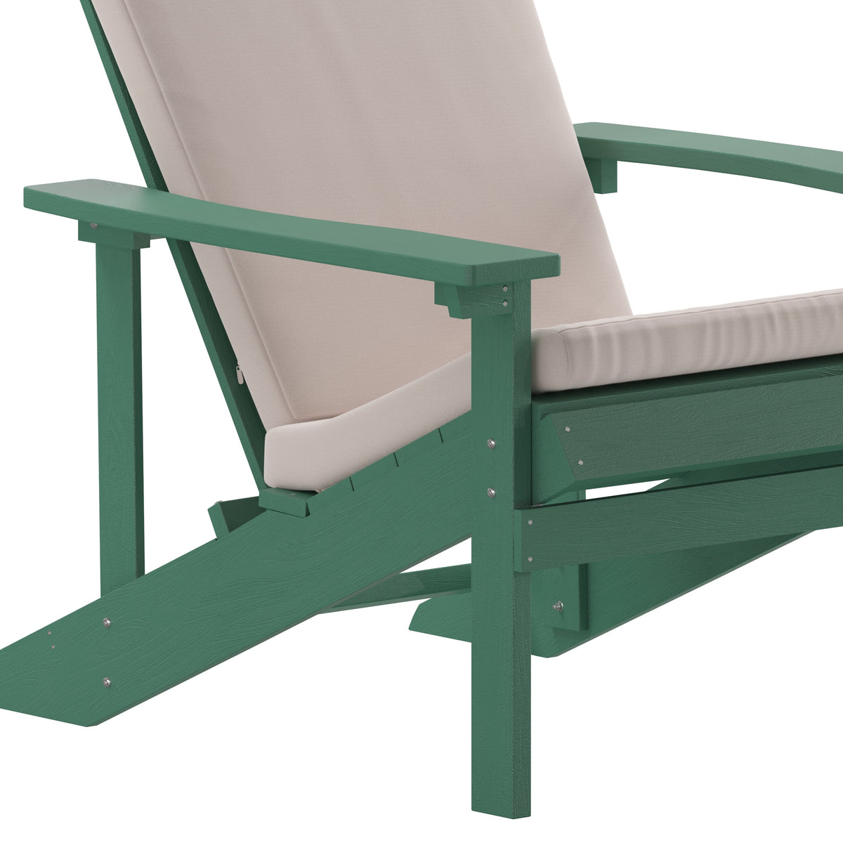 Green/Cream |#| Indoor/Outdoor Green Adirondack Chairs with Cream Cushions - Set of 2