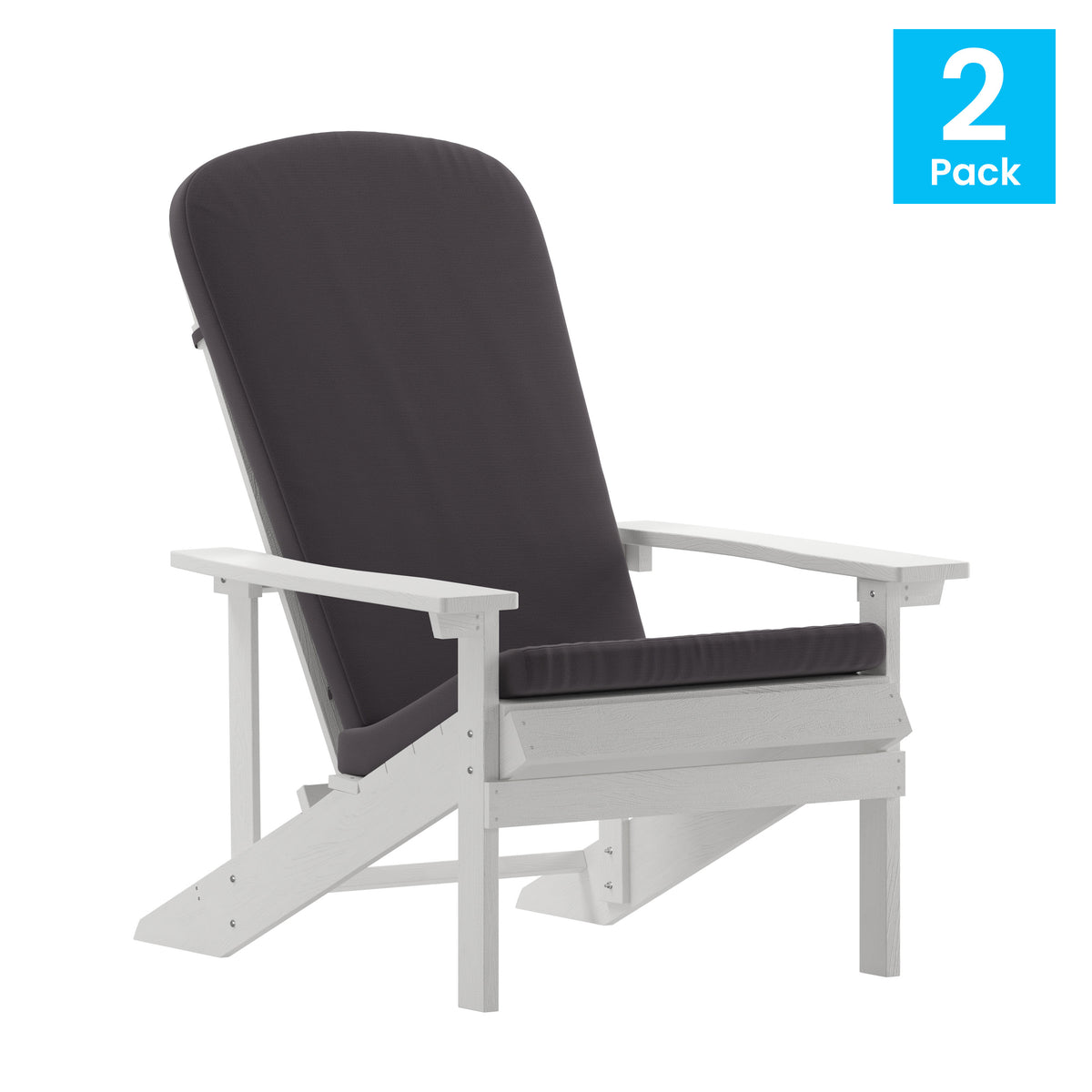 White/Gray |#| Indoor/Outdoor White Adirondack Chairs with Gray Cushions - Set of 2