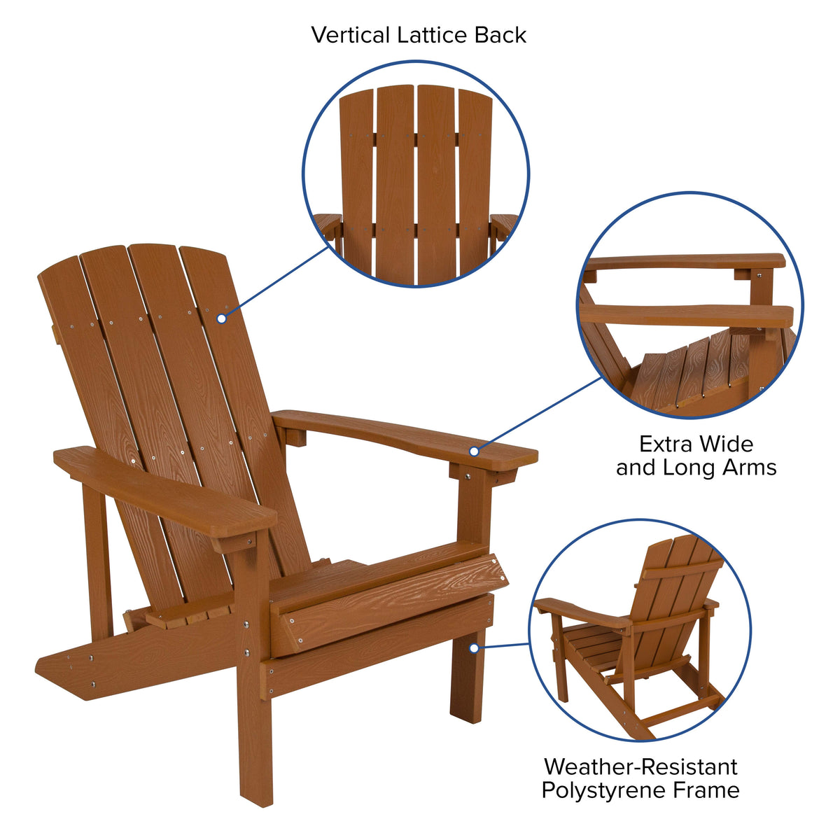 Teak/Blue |#| Indoor/Outdoor Teak Adirondack Chairs with Blue Cushions - Set of 2