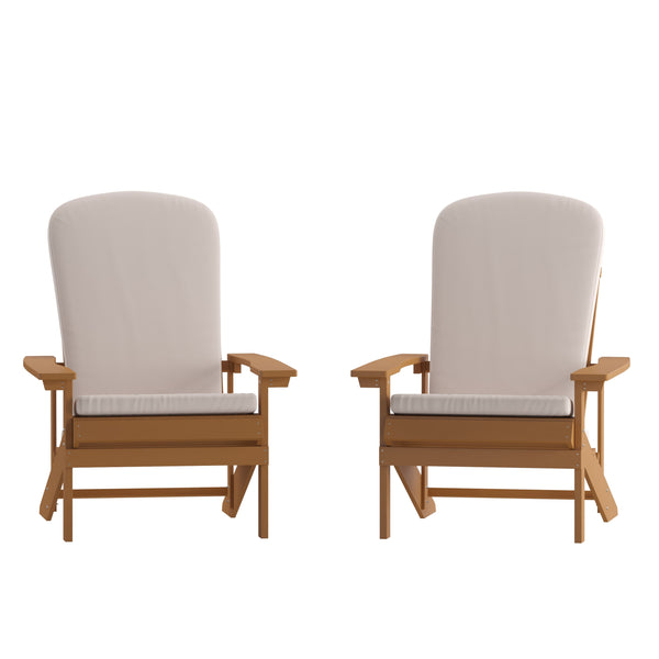 Teak/Cream |#| Indoor/Outdoor Teak Adirondack Chairs with Cream Cushions - Set of 2