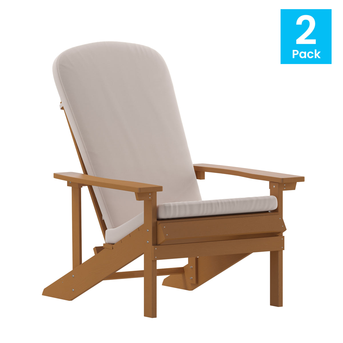 Teak/Cream |#| Indoor/Outdoor Teak Adirondack Chairs with Cream Cushions - Set of 2