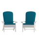 White/Teal |#| Indoor/Outdoor White Adirondack Chairs with Teal Cushions - Set of 2