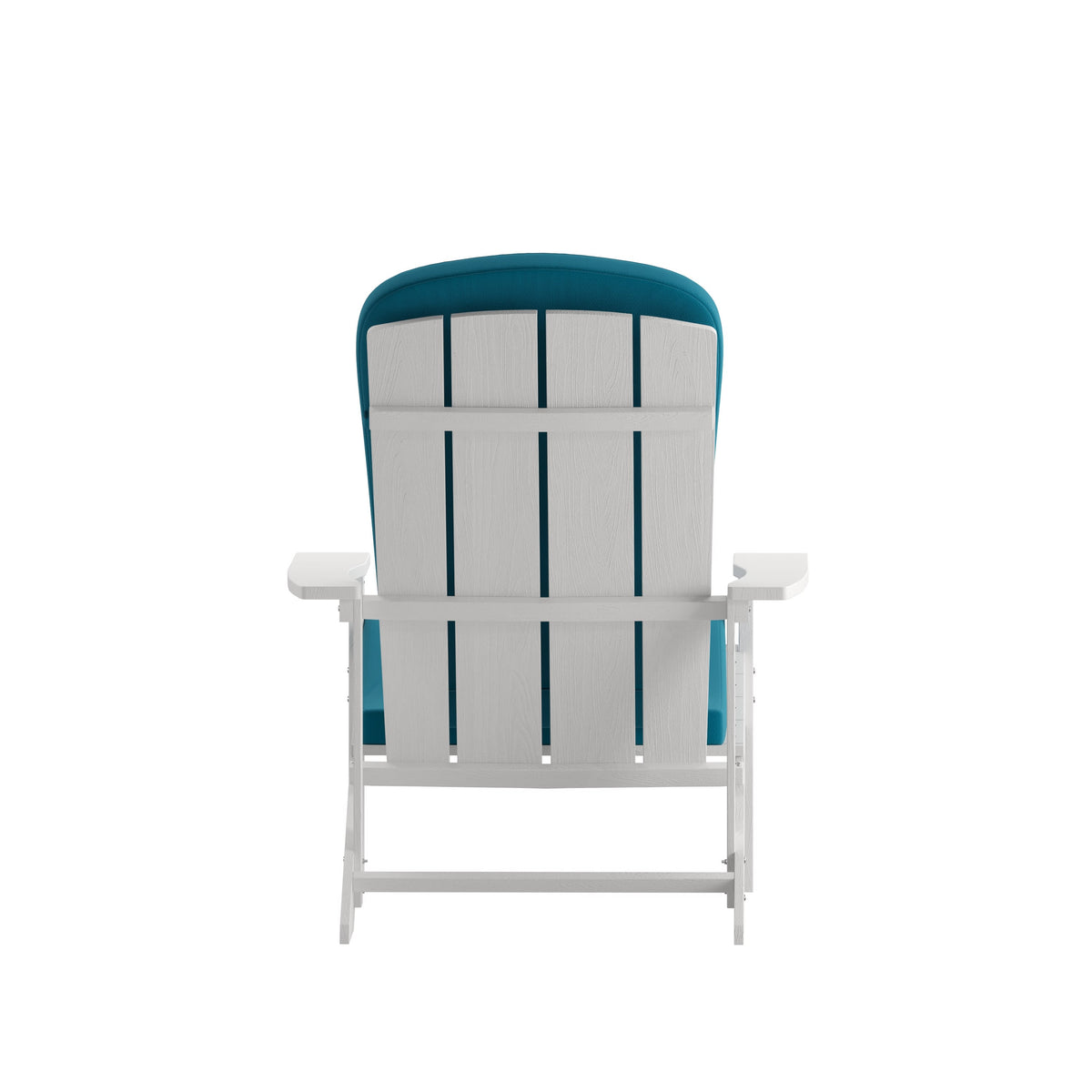 White/Teal |#| Indoor/Outdoor White Adirondack Chairs with Teal Cushions - Set of 2