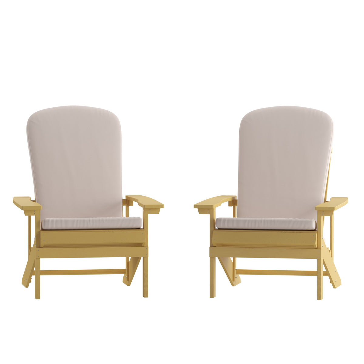 Yellow/Cream |#| Indoor/Outdoor Yellow Adirondack Chairs with Cream Cushions - Set of 2