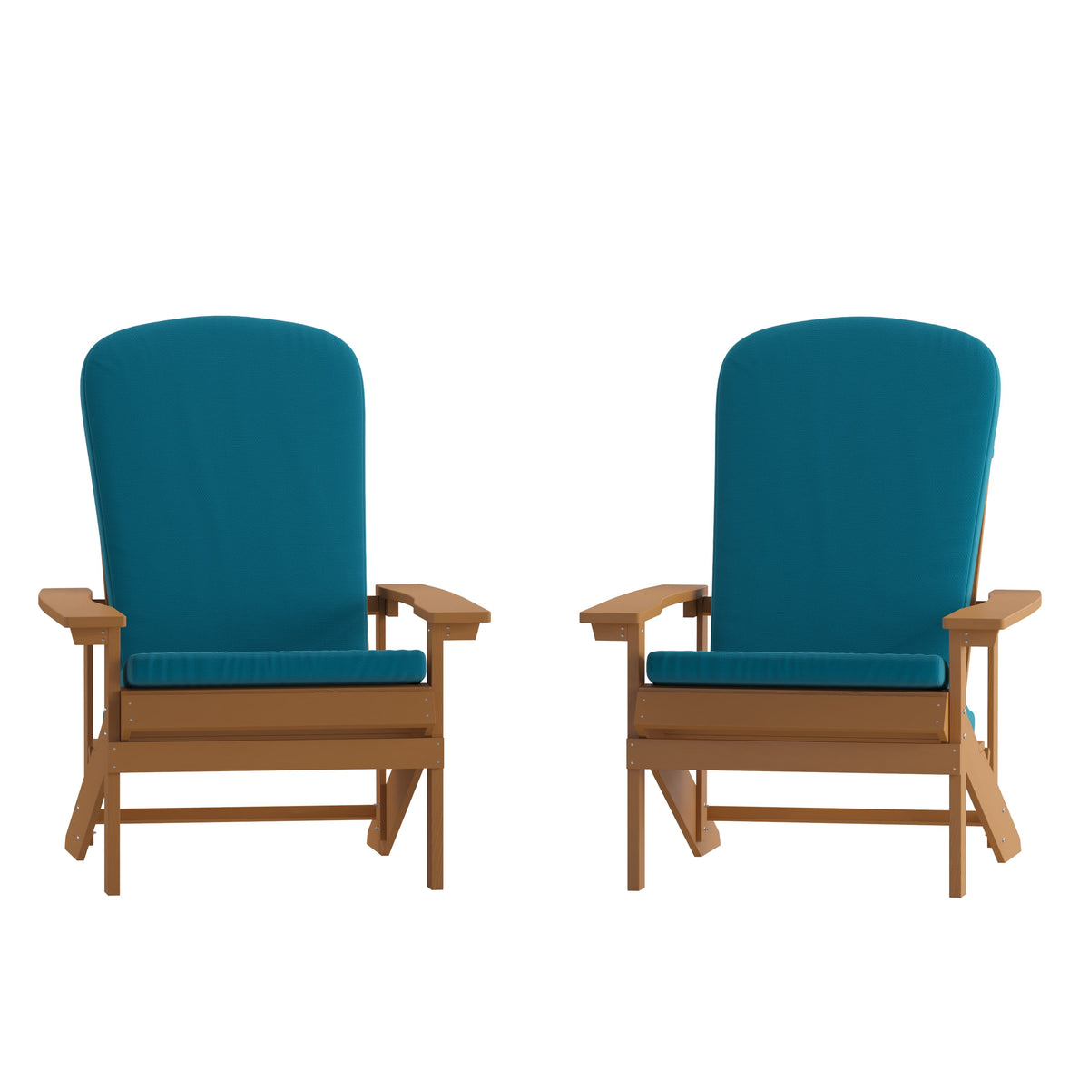 Teak/Teal |#| Indoor/Outdoor Teak Adirondack Chairs with Teal Cushions - Set of 2