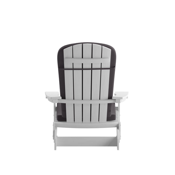 White/Gray |#| Indoor/Outdoor White Folding Adirondack Chairs with Gray Cushions - Set of 2