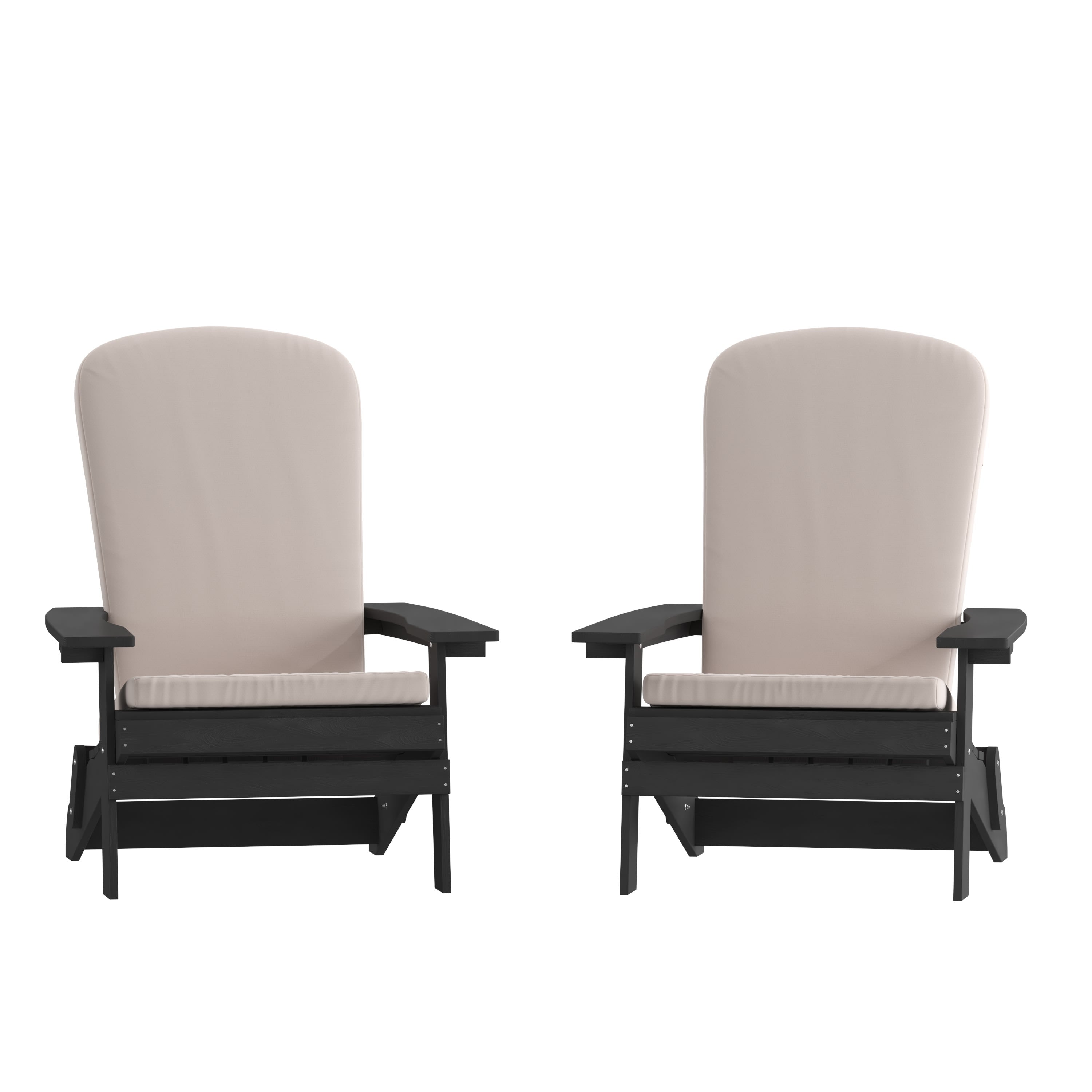 Charlestown Set of 2 All Weather Poly Resin Indoor Outdoor Folding Adirondack Chairs with Cushions for Deck Porch and Patio