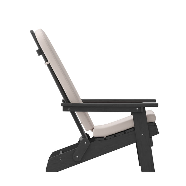 Black/Cream |#| Indoor/Outdoor Black Folding Adirondack Chairs with Cream Cushions - Set of 2