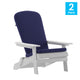White/Blue |#| Indoor/Outdoor White Folding Adirondack Chairs with Blue Cushions - Set of 2
