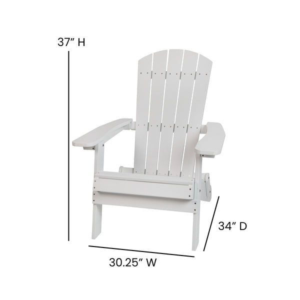 White/Blue |#| Indoor/Outdoor White Folding Adirondack Chairs with Blue Cushions - Set of 2