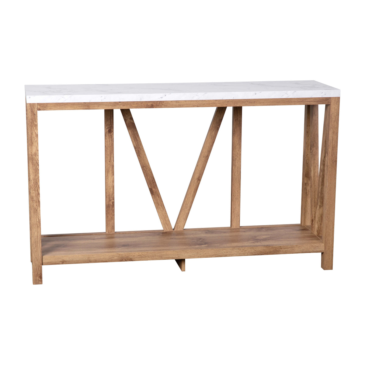 Marble Top/Warm Oak Frame |#| Farmhouse Style Rustic Entryway Console Table - Warm Oak/Marble Finish Top