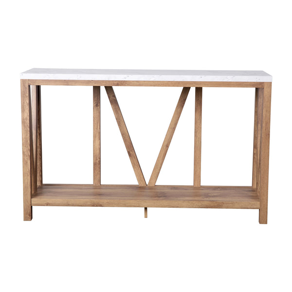 Marble Top/Warm Oak Frame |#| Farmhouse Style Rustic Entryway Console Table - Warm Oak/Marble Finish Top