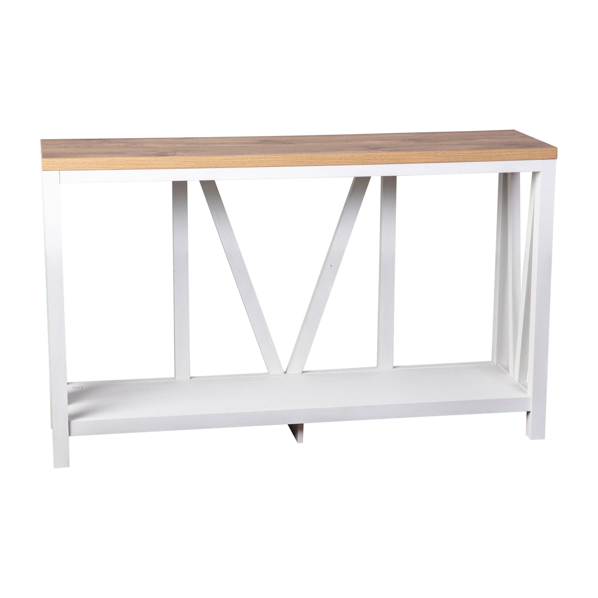 Warm Oak Top/White Frame |#| Farmhouse Style Rustic Entryway Console Table - White/Warm Oak Finish Top