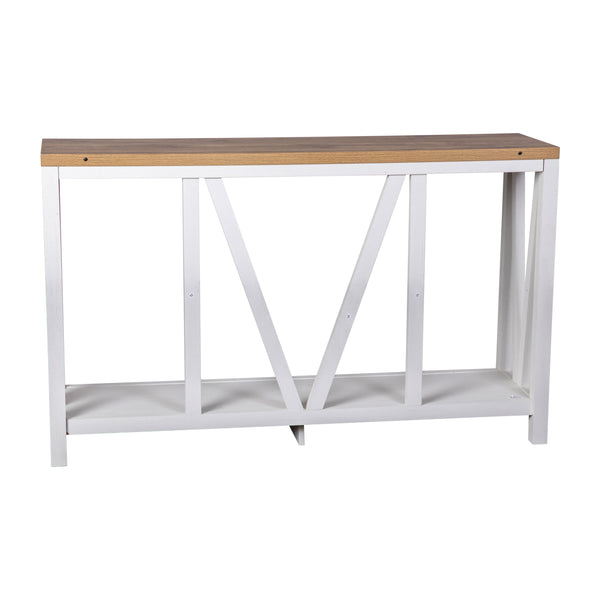 Warm Oak Top/White Frame |#| Farmhouse Style Rustic Entryway Console Table - White/Warm Oak Finish Top