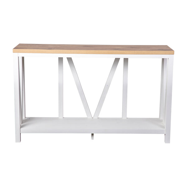 Warm Oak Top/White Frame |#| Farmhouse Style Rustic Entryway Console Table - White/Warm Oak Finish Top