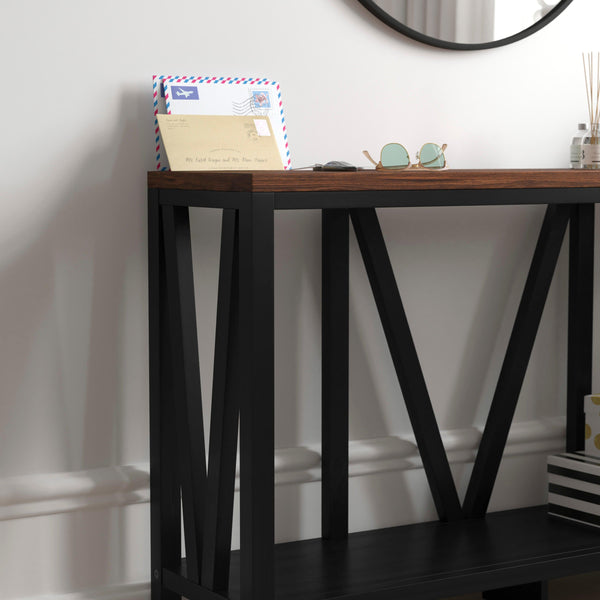 Walnut Top/Black Frame |#| Farmhouse Style Rustic Entryway Console Table - Black/Walnut Finish Top