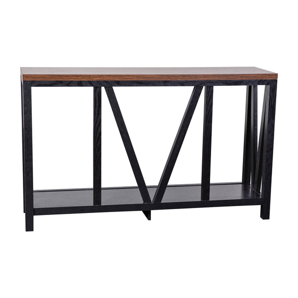 Walnut Top/Black Frame |#| Farmhouse Style Rustic Entryway Console Table - Black/Walnut Finish Top