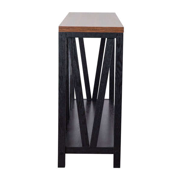 Walnut Top/Black Frame |#| Farmhouse Style Rustic Entryway Console Table - Black/Walnut Finish Top