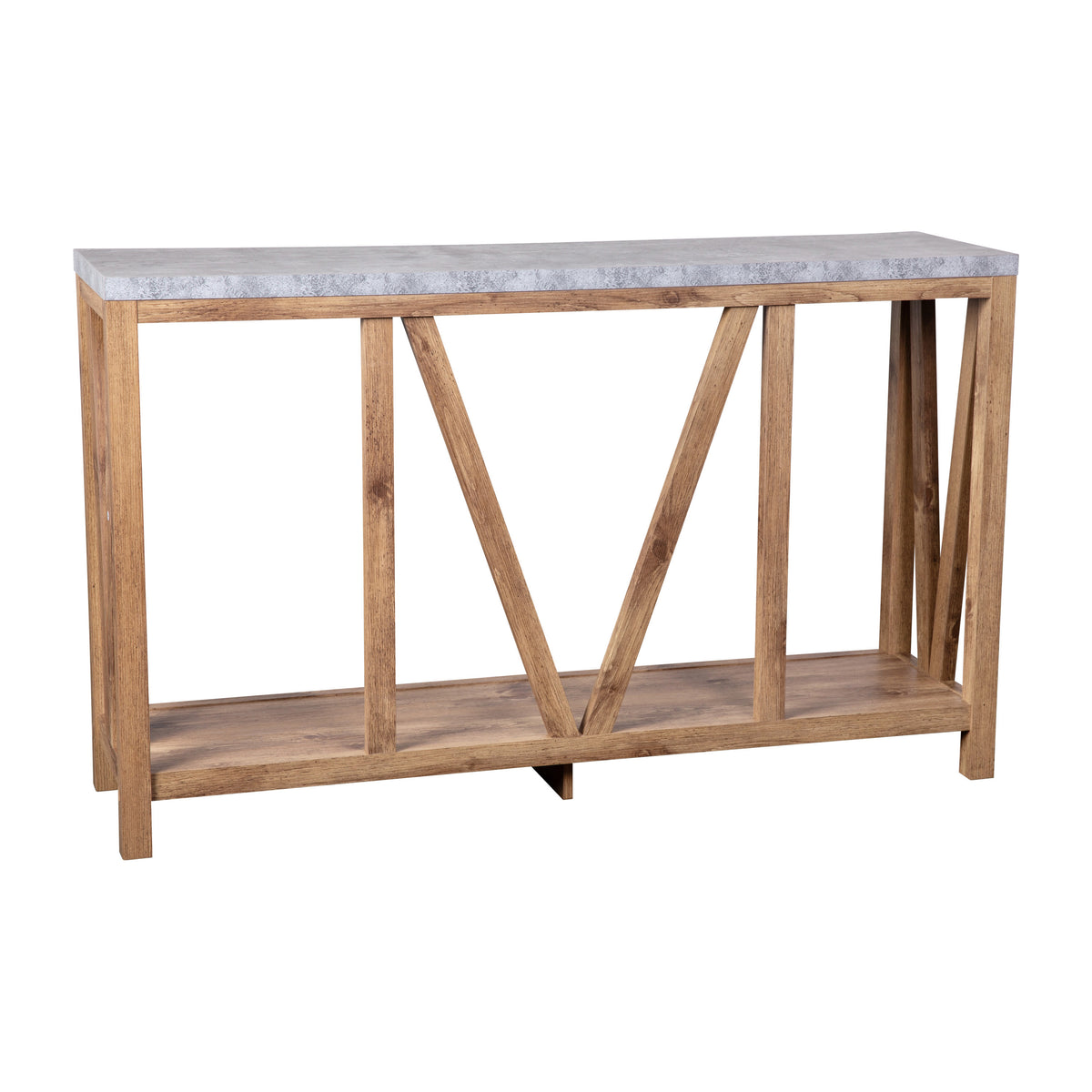 Concrete Top/Warm Oak Frame |#| Farmhouse Style Rustic Entryway Console Table - Warm Oak/Concrete Finish Top