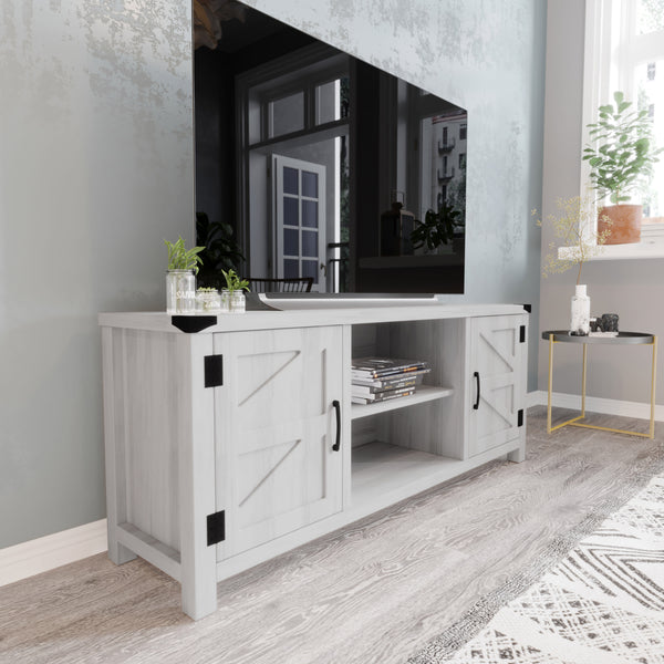 Light Gray |#| 58 Inch Barn Door TV Stand Fits up to 65" TV's-LT GY Wash with Adjustable Shelf