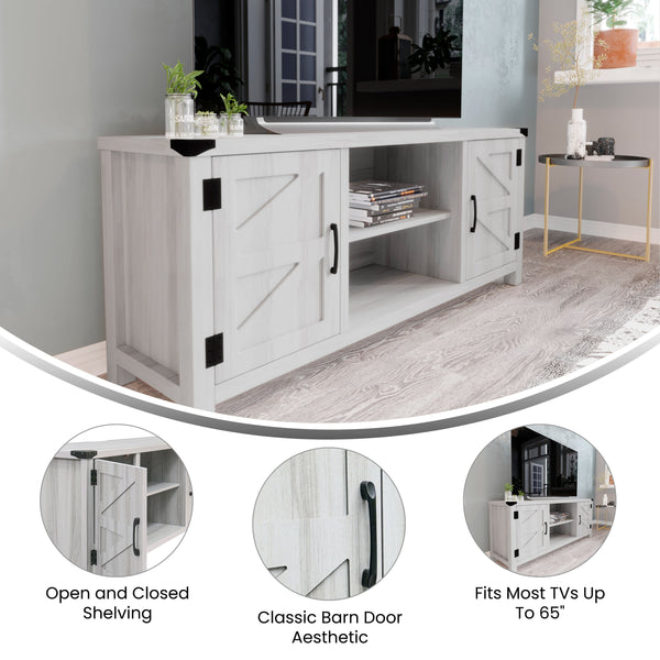 Light Gray |#| 58 Inch Barn Door TV Stand Fits up to 65" TV's-LT GY Wash with Adjustable Shelf