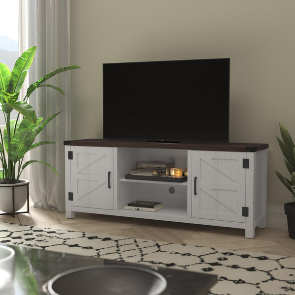 White |#| 59 Inch Barn Door TV Stand Fits up to 65" TV's-White Wash with Adjustable Shelf