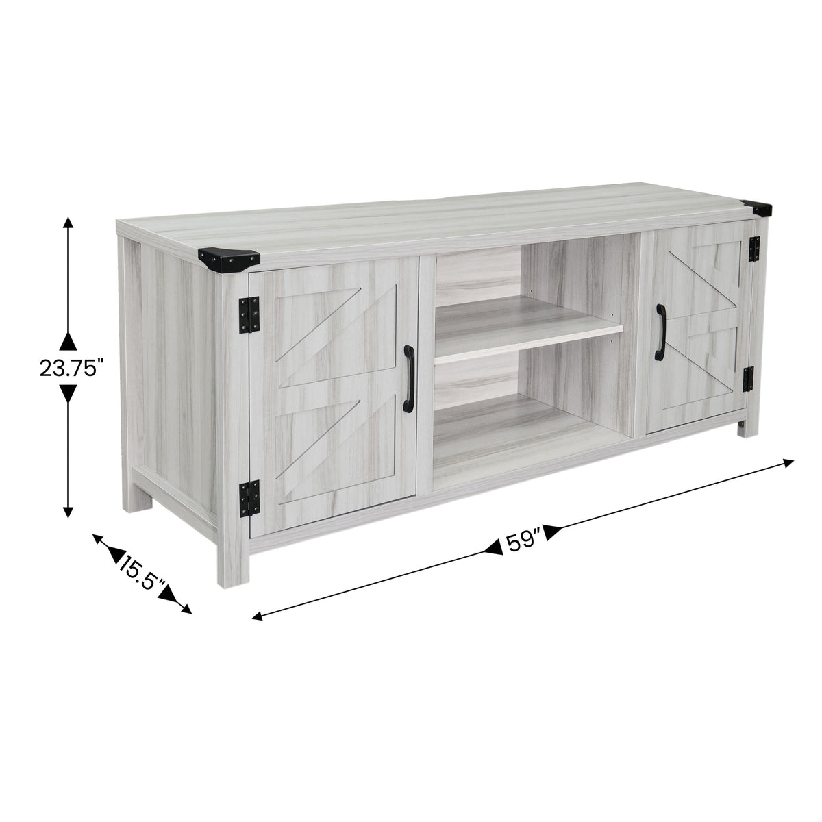 Light Gray |#| 58 Inch Barn Door TV Stand Fits up to 65" TV's-LT GY Wash with Adjustable Shelf