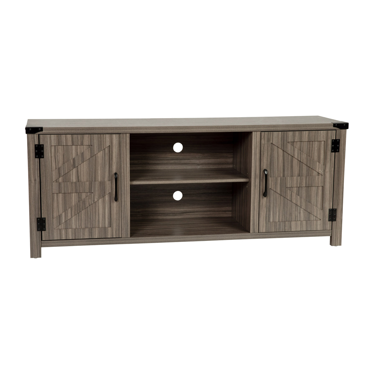 Gray |#| 59 Inch Barn Door TV Stand Fits up to 65" TV's-Gray Wash Oak & Adjustable Shelf