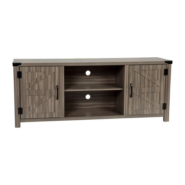Gray |#| 59 Inch Barn Door TV Stand Fits up to 65" TV's-Gray Wash Oak & Adjustable Shelf