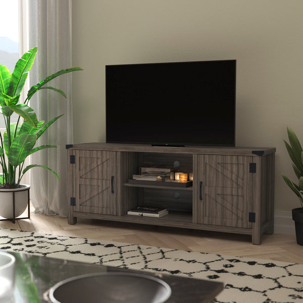 Gray |#| 59 Inch Barn Door TV Stand Fits up to 65" TV's-Gray Wash Oak & Adjustable Shelf