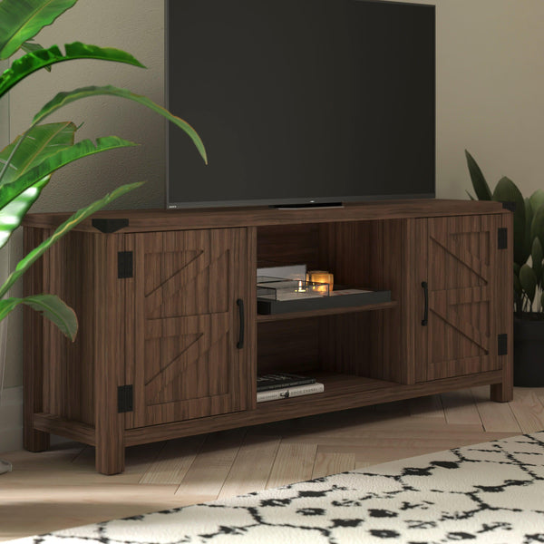 Gray |#| 59 Inch Barn Door TV Stand Fits up to 65" TV's-Gray Wash Oak & Adjustable Shelf