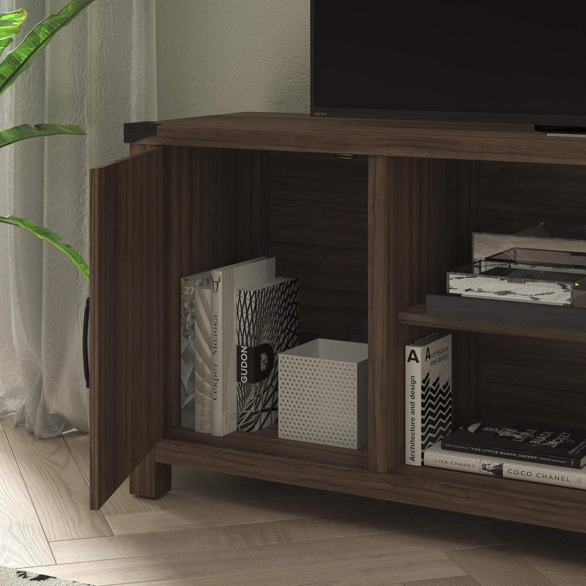 Gray |#| 59 Inch Barn Door TV Stand Fits up to 65" TV's-Gray Wash Oak & Adjustable Shelf