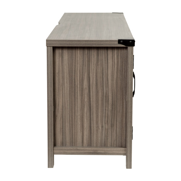 Gray |#| 59 Inch Barn Door TV Stand Fits up to 65" TV's-Gray Wash Oak & Adjustable Shelf