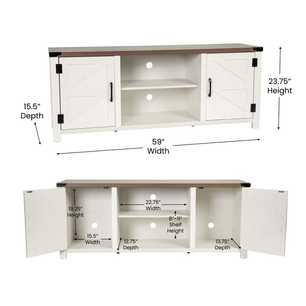 White |#| 59 Inch Barn Door TV Stand Fits up to 65" TV's-White Wash with Adjustable Shelf
