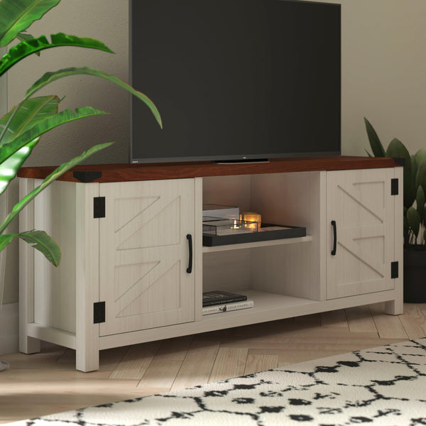 White |#| 59 Inch Barn Door TV Stand Fits up to 65" TV's-White Wash with Adjustable Shelf
