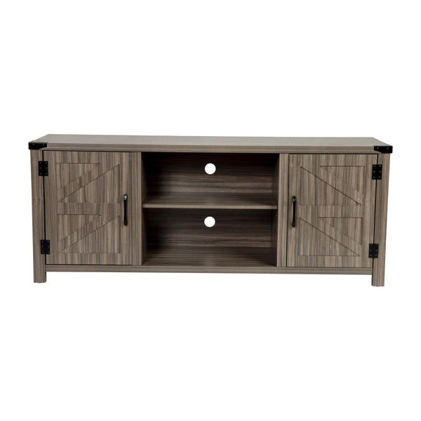 Gray |#| 59 Inch Barn Door TV Stand Fits up to 65" TV's-Gray Wash Oak & Adjustable Shelf
