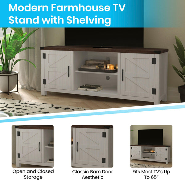 White |#| 59 Inch Barn Door TV Stand Fits up to 65" TV's-White Wash with Adjustable Shelf