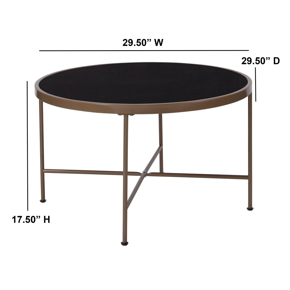Black Tempered Glass Coffee Table with Matte Gold Frame - Accent Table