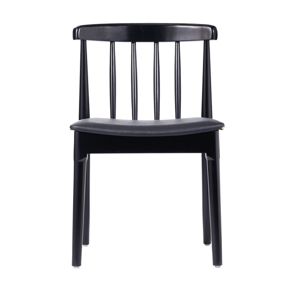 Black Vinyl Seat/Black Wood Frame |#| Commercial Solid Wood Dining Chair with Vinyl Padded Seat - Black/Black