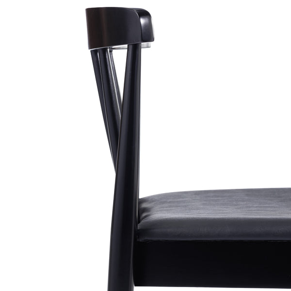 Black Vinyl Seat/Black Wood Frame |#| Commercial Solid Wood Dining Chair with Vinyl Padded Seat - Black/Black