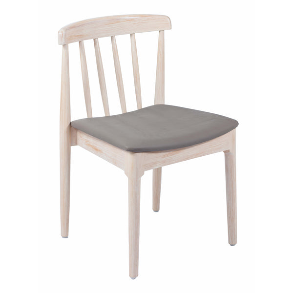 Beige Vinyl Seat/Antique White Wood Frame |#| Commercial Solid Wood Dining Chair with Vinyl Padded Seat - Antique White/Beige