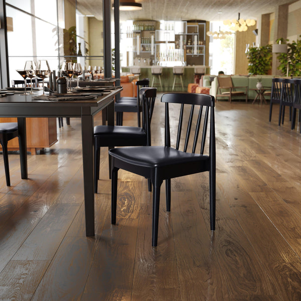 Black Vinyl Seat/Black Wood Frame |#| Commercial Solid Wood Dining Chair with Vinyl Padded Seat - Black/Black