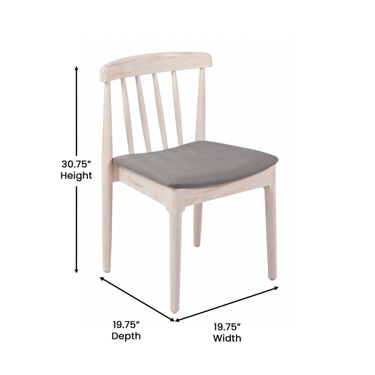 Beige Vinyl Seat/Antique White Wood Frame |#| Commercial Solid Wood Dining Chair with Vinyl Padded Seat - Antique White/Beige