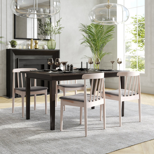 Beige Vinyl Seat/Antique White Wood Frame |#| Commercial Solid Wood Dining Chair with Vinyl Padded Seat - Antique White/Beige