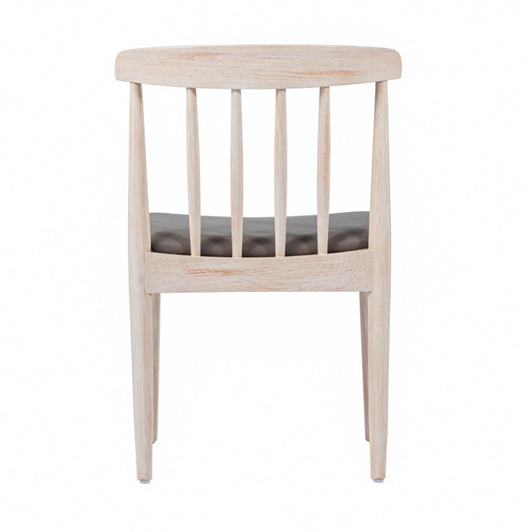 Beige Vinyl Seat/Antique White Wood Frame |#| Commercial Solid Wood Dining Chair with Vinyl Padded Seat - Antique White/Beige