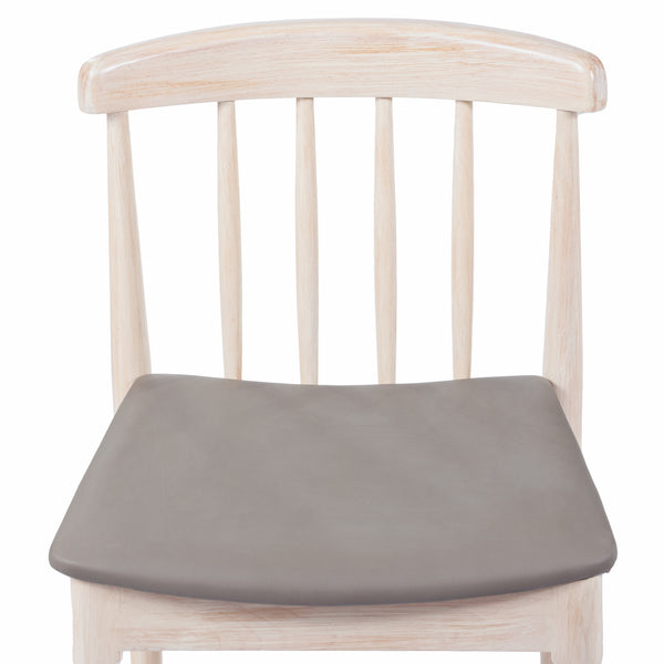Beige Vinyl Seat/Antique White Wood Frame |#| Commercial Solid Wood Dining Chair with Vinyl Padded Seat - Antique White/Beige