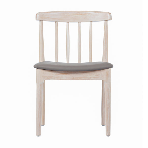 Beige Vinyl Seat/Antique White Wood Frame |#| Commercial Solid Wood Dining Chair with Vinyl Padded Seat - Antique White/Beige